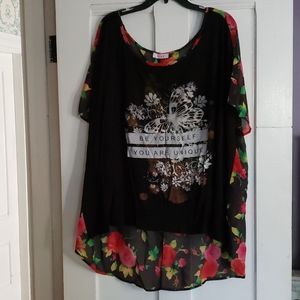 Floral High Low Black Floral Tee 4X